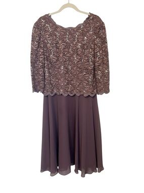 Alex Evenings Women's Tea Length Purple Sequin Dress Size 14P